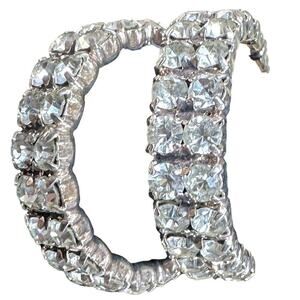 Vtg Hoop Earrings Statement double row crystals//pierced cocktail wedding 1.4"